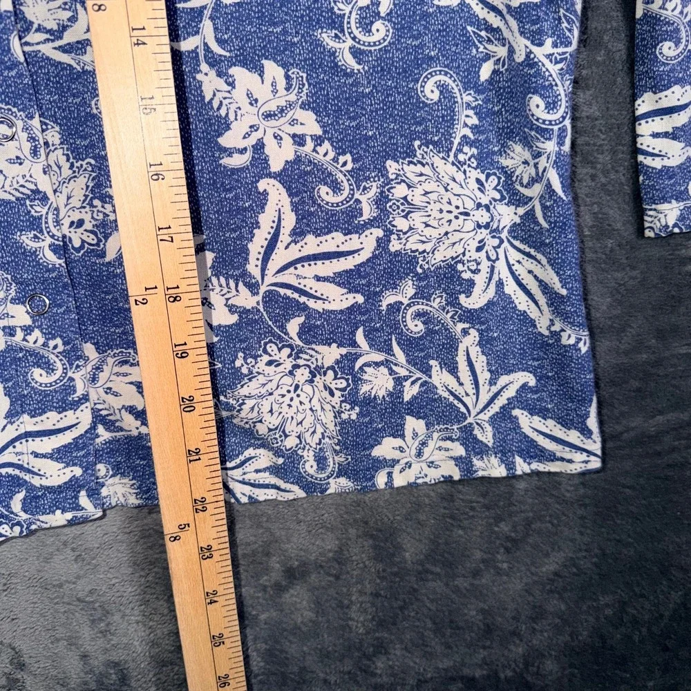 Coldwater Creek Womens 3/4 Sleeve Button Up Shirt Size M Blue Floral Linen Blend - Picture 4 of 5